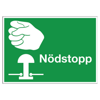 Nödskylt Nödstopp med hand och knapp