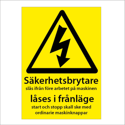 Varningsskylt säkerhetsbrytare slå ifrån före arbetet