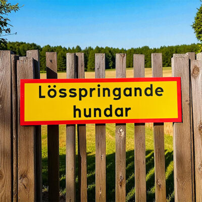 Skylt Lösspringande hundar till t ex Jakt