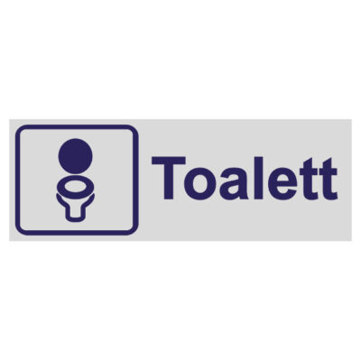 Trivselskylt toalett silver med mörkblå text 225x80mm