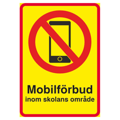 Vägskylt för stolpe mobilförbud inom skolans område