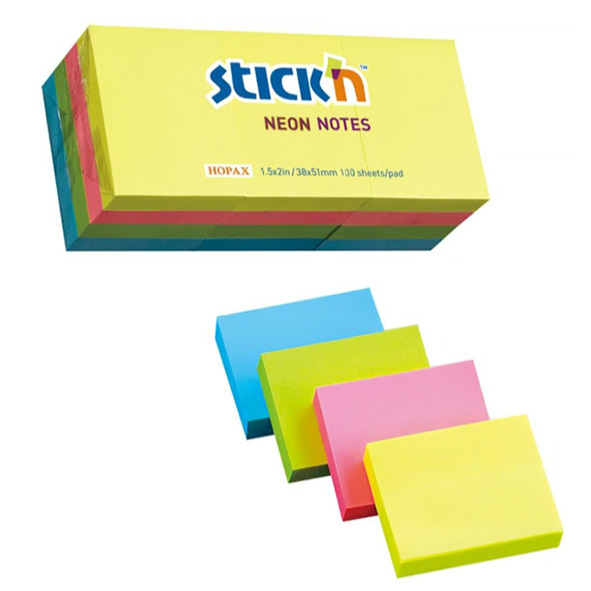 Notisar Stick´n Neon Mix Färg 38x51mm 100 Blad