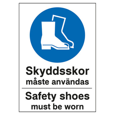 Påbudsskylt skyddsskor måste användas Safety shoes must be worn