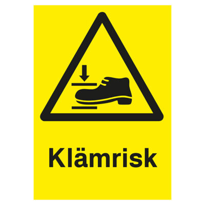 Varningsskylt Klämrisk med fotsymbol