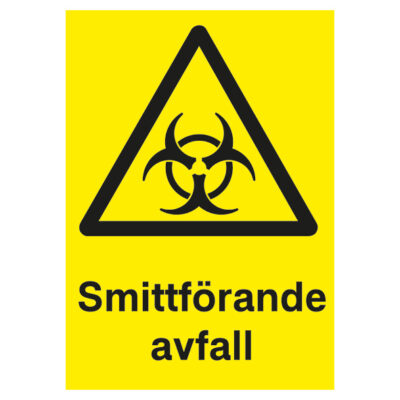 Varningsskylt Smittförande avfall gul med symbol