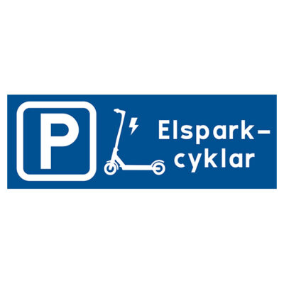 Enskild plats bild Elsparkcykel med texten elsparkcykel Parkeringsskylt blå med vit text