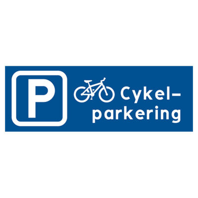 Enskild plats bild på Cykel med texten cykelparkering Parkeringsskylt blå med vit text