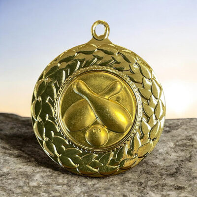 Medalj-Bowling-Guld-40mm-inkl.-guldkrans