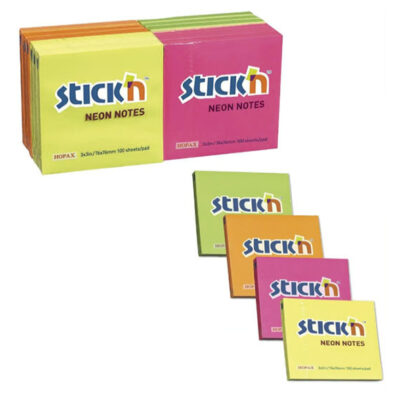 Notisar Stick´n Neon Mix Färg 76x76mm 100 Blad