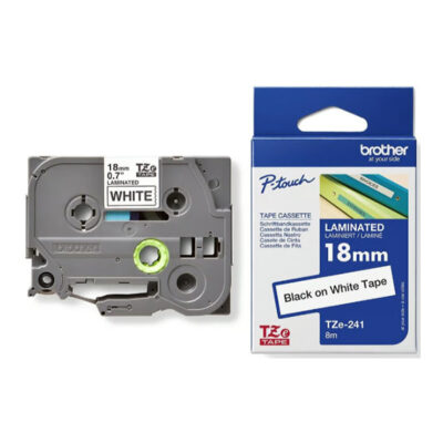 Märktape Brother 18mm TZ241 svart på vit tejp