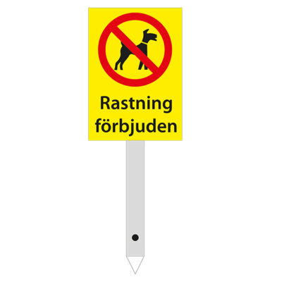 Skylt montering i marken Rastning av hundar förbjuden