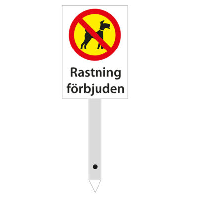 Skylt montering i marken Rastning av hundar förbjuden vit bakgrund