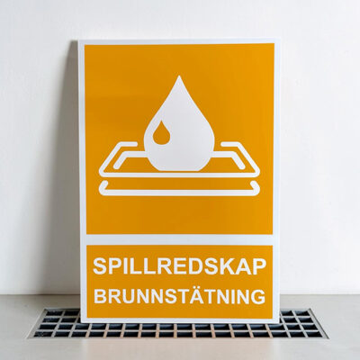 Standardskylt spillredskap brunnstätning
