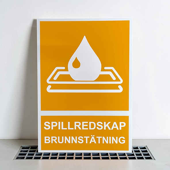 Standardskylt spillredskap brunnstätning