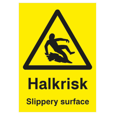 Varningsskylt Halkrisk slippery surface