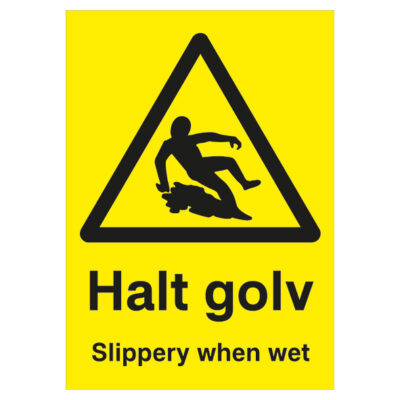 Varningsskylt Halt golv slippery when wet