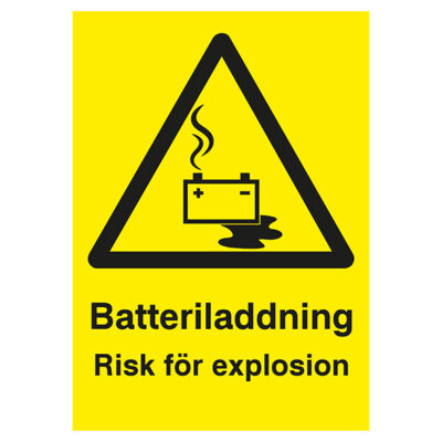 Varningsskylt batteriladdning risk för explosion
