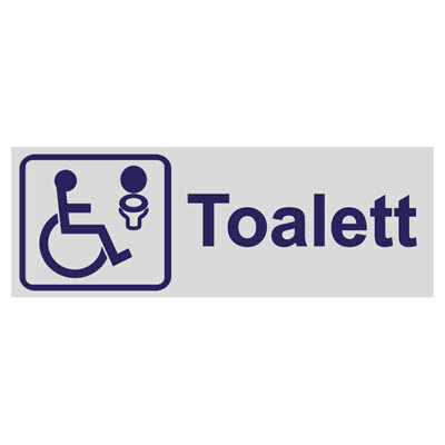 Trivselskylt Toalett handikapp alum med mörkblå text 225x80mm