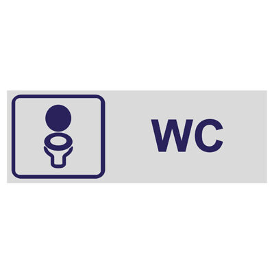 Trivselskylt WC alum med mörkblå text 225x80mm