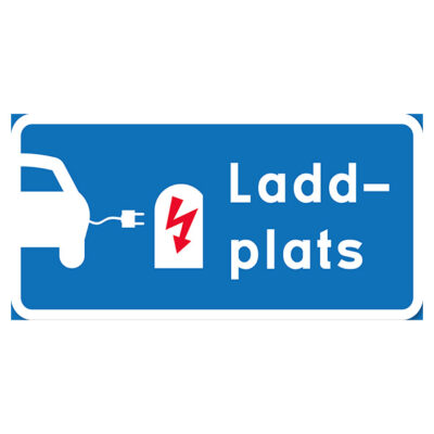 Parkeringsskylt laddplats med symbol för laddning